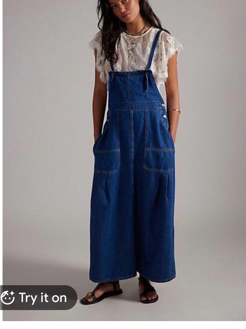 We The Free Indigo Wide-Leg Denim Overalls
